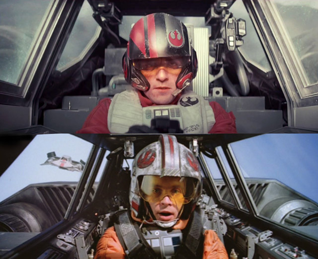Side by side comparison of cockpits between The Force Awakens and The Empire Strikes Back